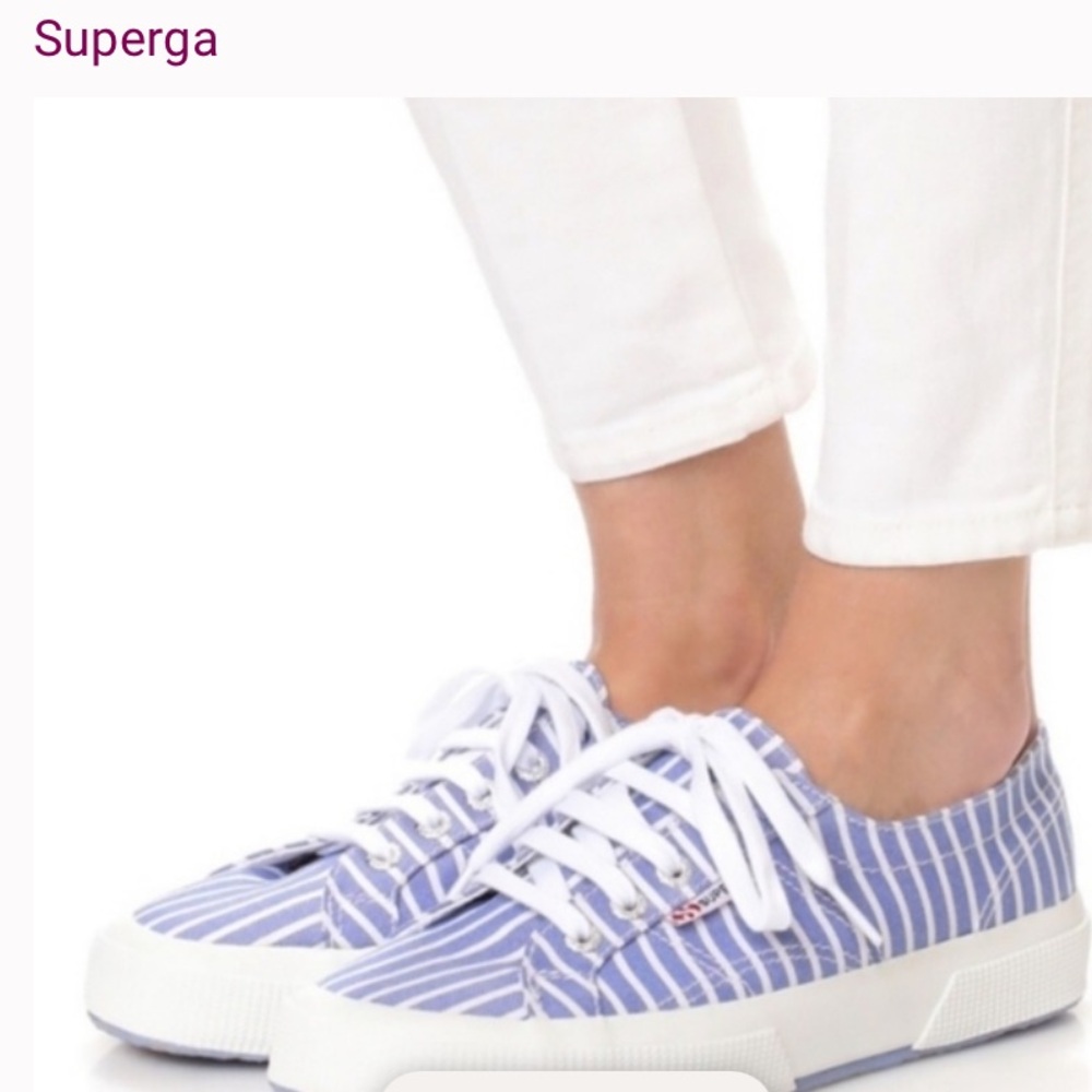 Superga Womens Blue/White Striped Cancas Sneakers 7.5